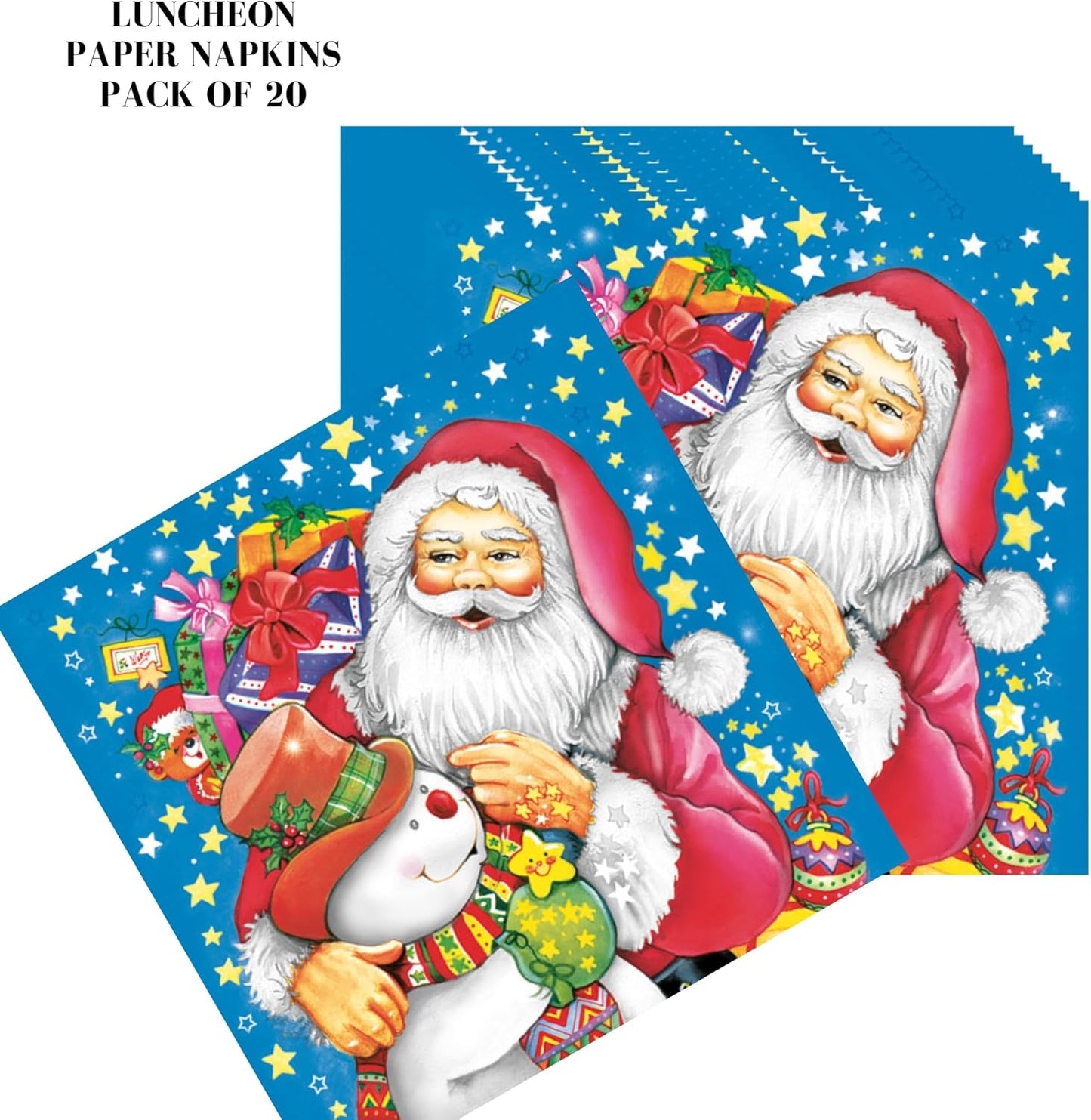 20-ct 13x13 Christmas Paper Decoupage Napkins, 3-Ply Servilletas Tissue Napkin for Dinner and Parties, Disposable Napkins (Santa Snw)
