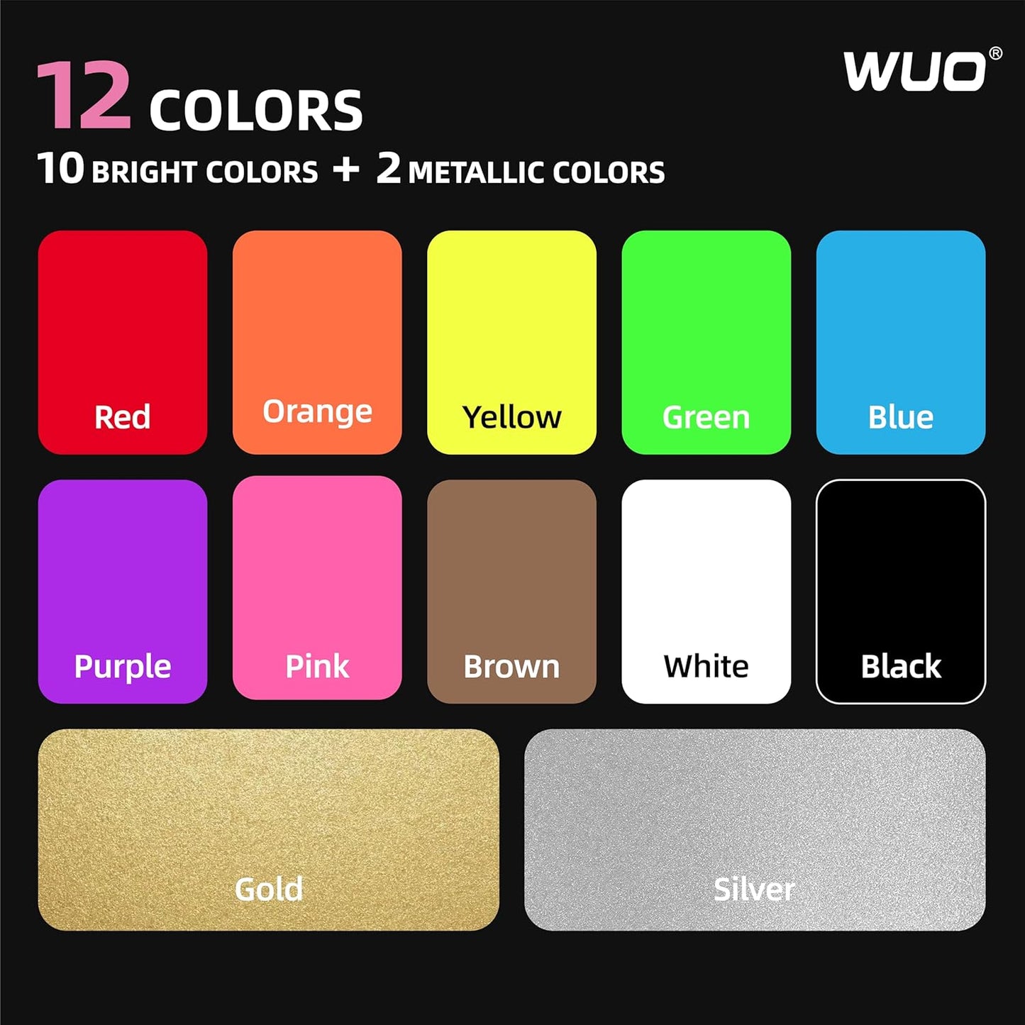 WUO Window Chalk Markers,12 Colors Car Markers,15mm 3-In-1 Jumbo Wide Nib, Dust-Free & Non-Toxic - Erasable Blackboards Marker For Rock Painting, Poster, Stone, Ceramic, Glass