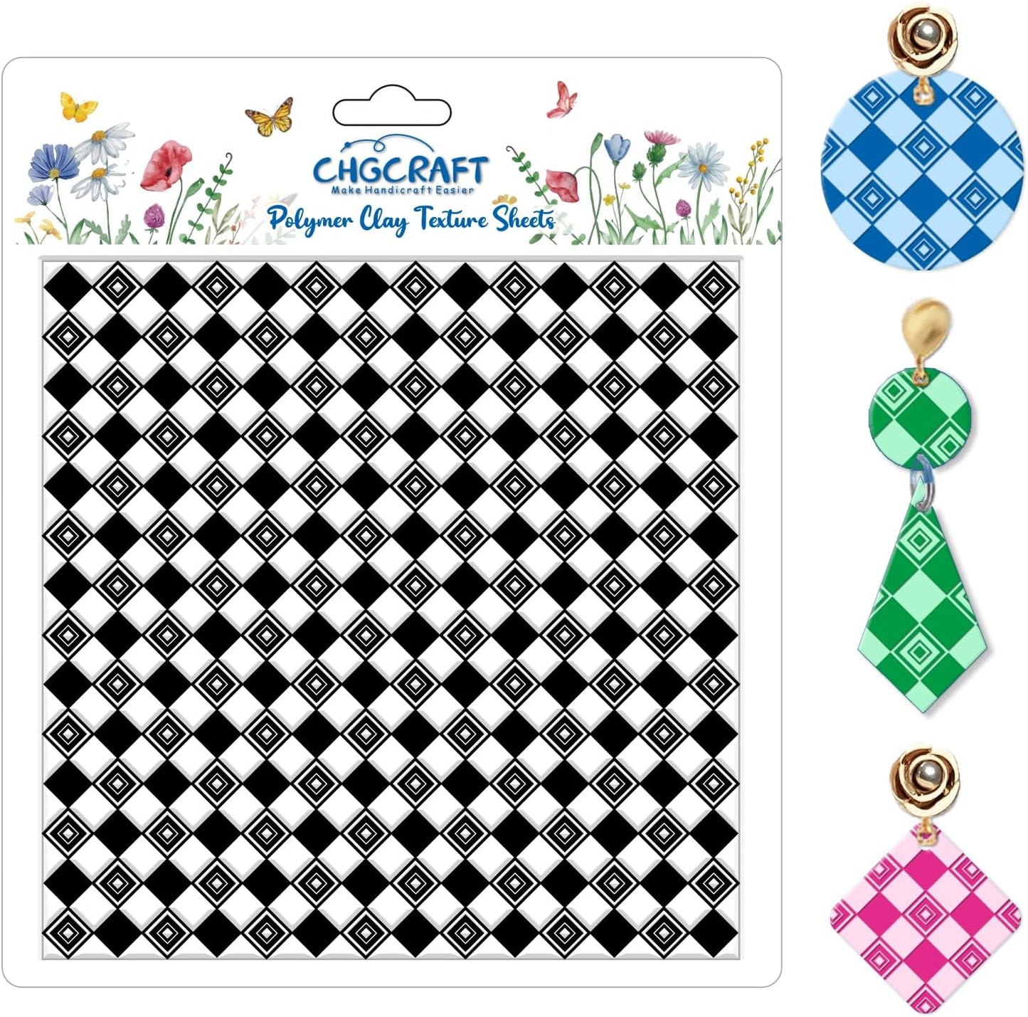 CHGCRAFT Daily Simple Plaid Style Polymer Clay Texture Sheets Geometric Pattern Silicone Texture Stamp Clay Texture Mat Modeling Pattern Pad Sheets for Jewelry and Earrings Tools, 5.5x5.5 inch