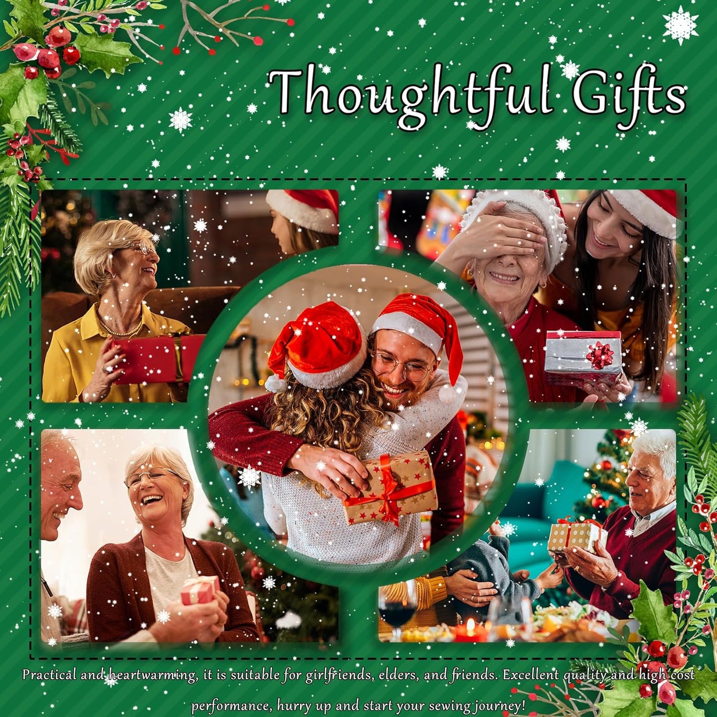 Upgraded 2 in 1 Automatic Needle Threaders Seam Ripper,Quilting Supplies Sewing Kit,Quick Sewing Machine Loop Needle Threaders (Christmas Limited Edition Red-3pcs)