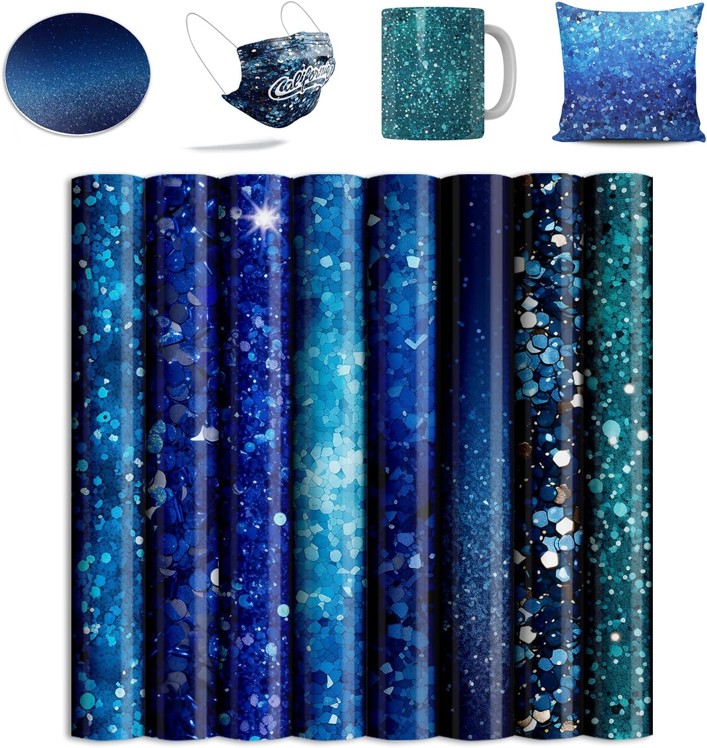 Sublimation Transfer Sheets for Tumblers Blanks Tshirts,Blue Glitter Sublimation Transfer Paper for Heat Press Machine,10pcs,12x12