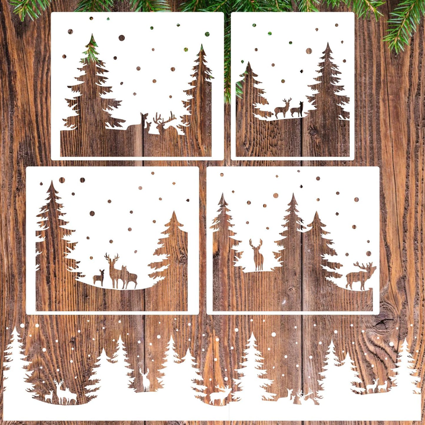 Christmas Stencils for Window Glass Large Christmas Stencils for Door Mats Forest Deer Winter Scene Holiday Stencil for Painting on Wood Doormat Fabrics Decor