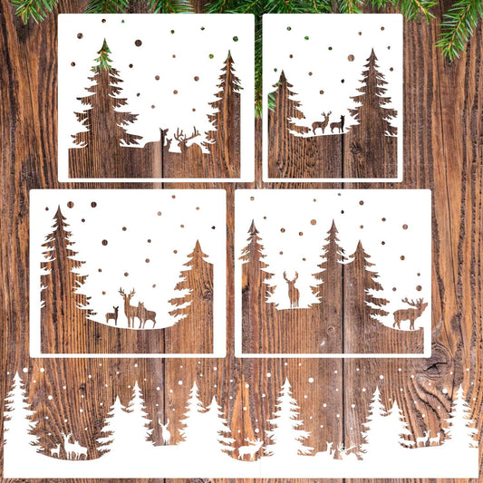 Christmas Stencils for Window Glass Large Christmas Stencils for Door Mats Forest Deer Winter Scene Holiday Stencil for Painting on Wood Doormat Fabrics Decor