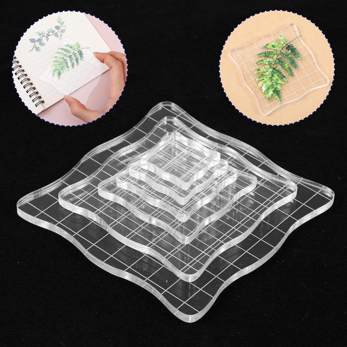 7PCS Acrylic Stamp Block, Clear Stamping Blocks Tool Acrylic Blocks for Stamping Decorative Stamp Blocks Square Display Block Set Props for DIY Crafts Making