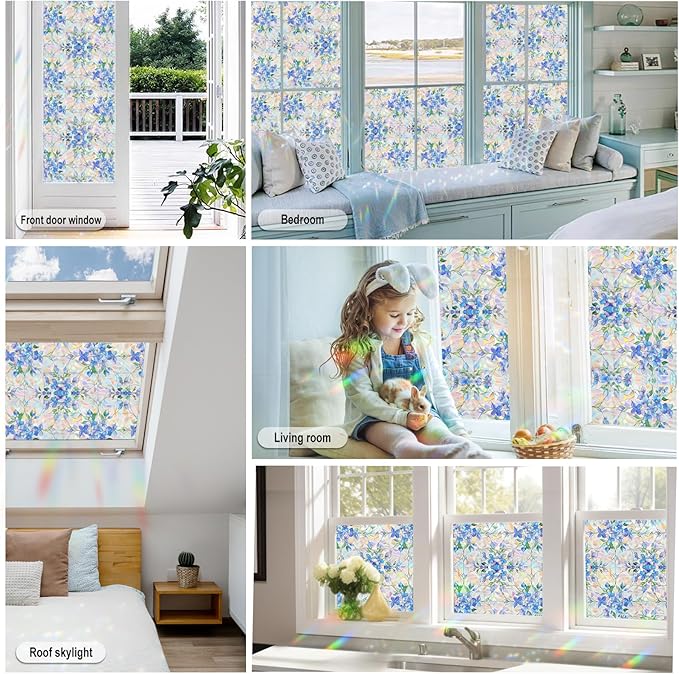 Window Privacy Film Home Room Bathroom Spring Decor Car Decorations One Way Privacy Window Clings Decals Tint Door Cover Rainbow Renter Friendly Stickers Static Cling Stained Glass Windows