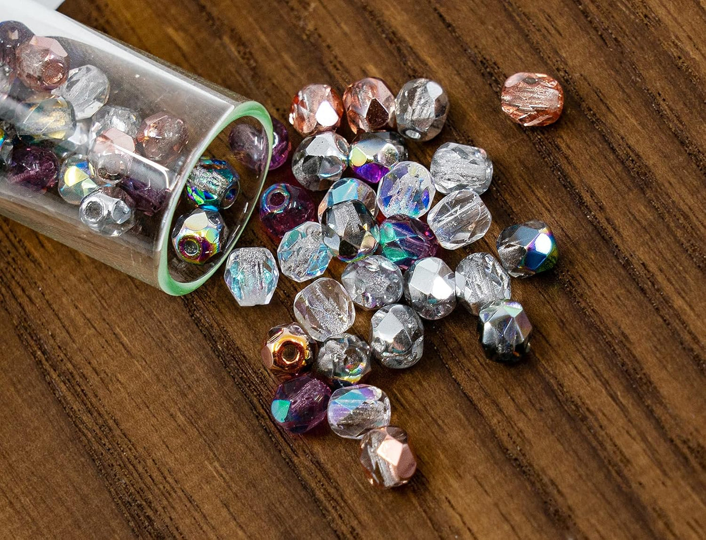 0.88 oz (25g, Approx. 300pcs) Mix of Faceted Fire Polished Pressed Czech Glass Beads 4mm (0.16in), Warm Color Mix Transparent