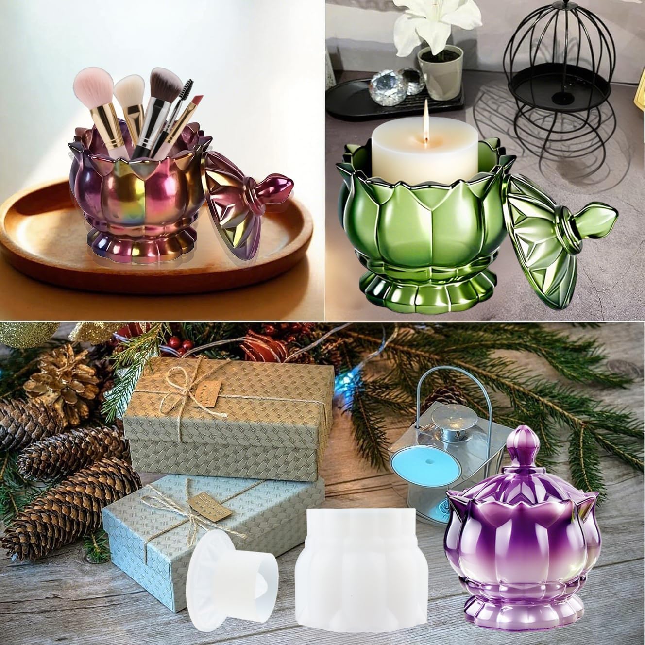 Resin Jar Mold with Lid, Silicone Jar Mold 3D Storage Jewelry Candle Holder Container Mould for Resin Casting, Concrete Craft Decor