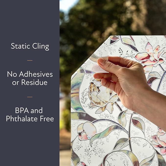 Artscape Begonia | Privacy Window Film with Vibrant Colored Pattern | Non-Adhesive & UV Protection | Easy to Apply & Removable | 24 x 36 Inches | Made in USA