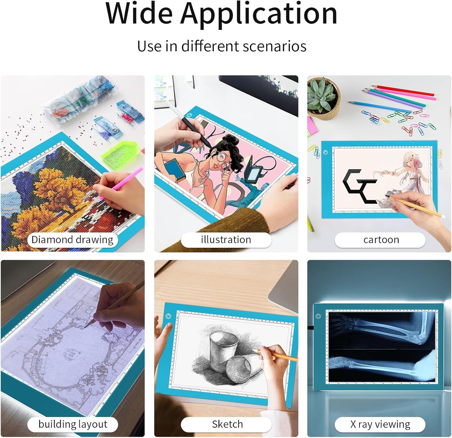 Light Box Drawing Pad, Tracing Board with Type-C Charge Cable and Brightness Adjustable for Artists, AnimationDrawing, Sketching, Animation, X-ray Viewing (A4-P-Blue-New)