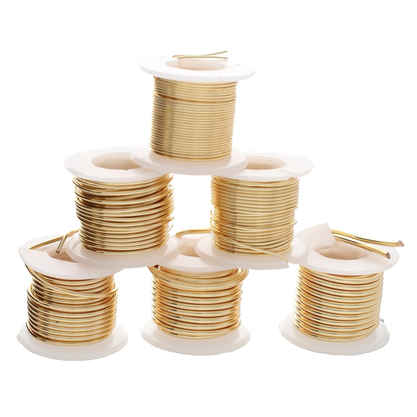 The Beadsmith Craft Wire Assortment - Tarnish-Resistant Copper Wire for Jewelry Making, 6-Pack, 0.75-Inch Mini Spools, Varying Lengths, 16-24 Gauge, Gold Color, Medium Temper