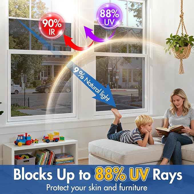 Coavas One Way Privacy Window Film,Daytime Window Tint for Home, Reflective Mirror Glass Window Film See Out Not in,Heat UV Blocking Anti-Glare Window Covers with 3 Tools, 23.6x197Inch, Black