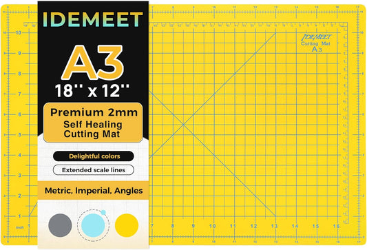 Premium Self Healing Cutting Mat 18'' x 12'', A3 Non-slip Sewing Mat for Quilting, 5-Ply Rotary Cutting Board Double-Sided for Crafts Cutting Fabric Scrapbooking Modeling Projects, Lemon Yellow