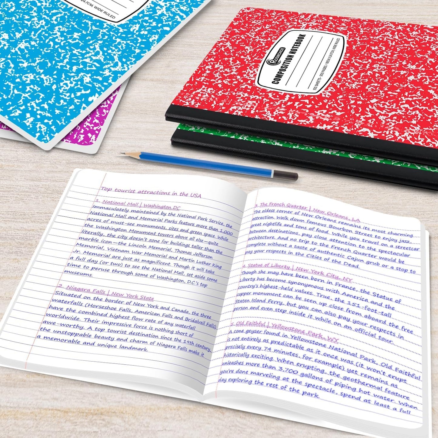 Rosmonde 5000 Pack (Pallet) Composition Notebooks Bulk, Wide Ruled, 200 Pages (100 Sheets), 9-3/4 x 7-1/2, Bulk Supplies for School Districts, Wholesale Orders, Educational Centre, 4-7 Days Transit