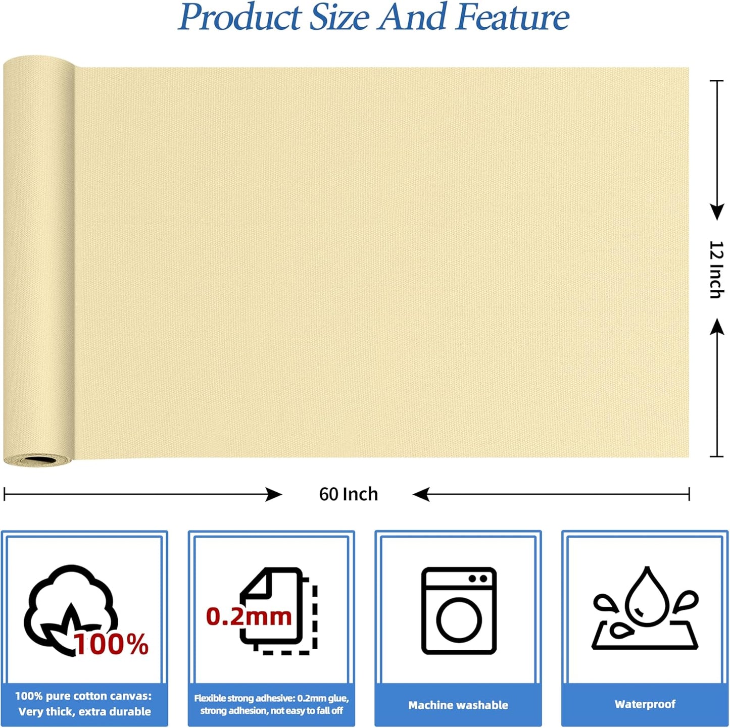 KING MOUNTAIN Canvas Iron on Patch,12"×60",Waterproof 100% Cotton Fabric Repair Patch,Used for Various Sofa,Tent,Clothes,Seats,Suitcases (Beige3.0,Waterproof)