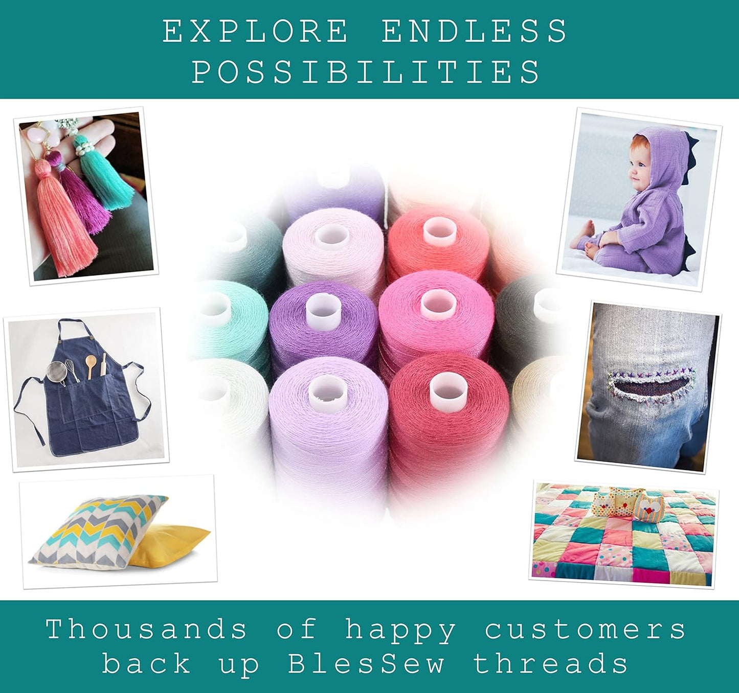 BlesSew Sewing Thread - 24 Spools of Polyester Thread for Sewing Machine for Beginners, Hand Stitching & Quilting - 1000 yds per Spool in Light Colors