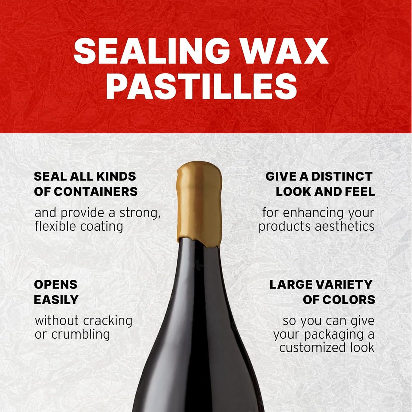 Blended Waxes, Inc. Bottle Sealing Wax Beads, Premium Pastille Wax Seal Beads For Wine, Beer, and Liquor Bottle Closure, Seals Between 25-30 Bottles, 1 lb, Classic Gold