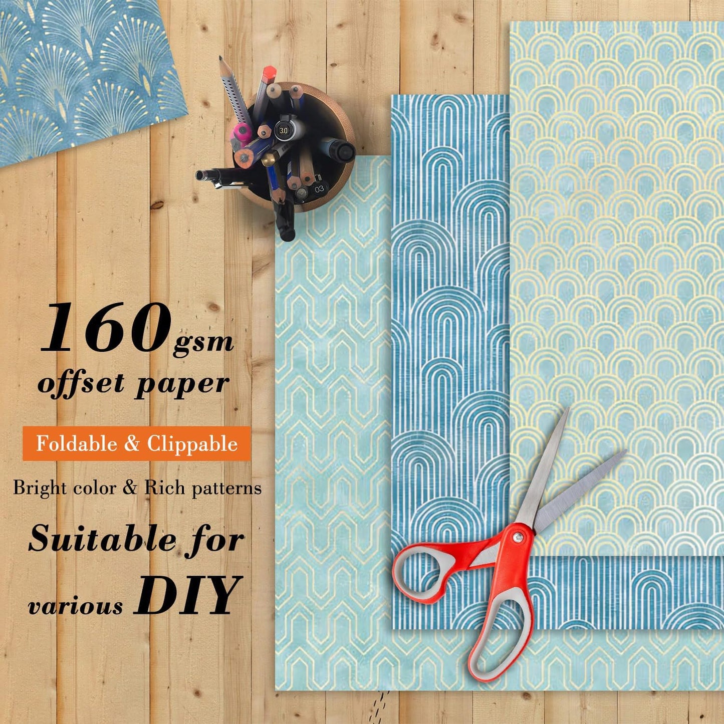 6''x 6'' Blue Geometric Scrapbook Paper Pad- 24 Sheets Double Sided Paper for Junk Journal Supplies DIY Cards Making Decor Gifts Crafts Wrapping Decorative Collage Folded Photo Album