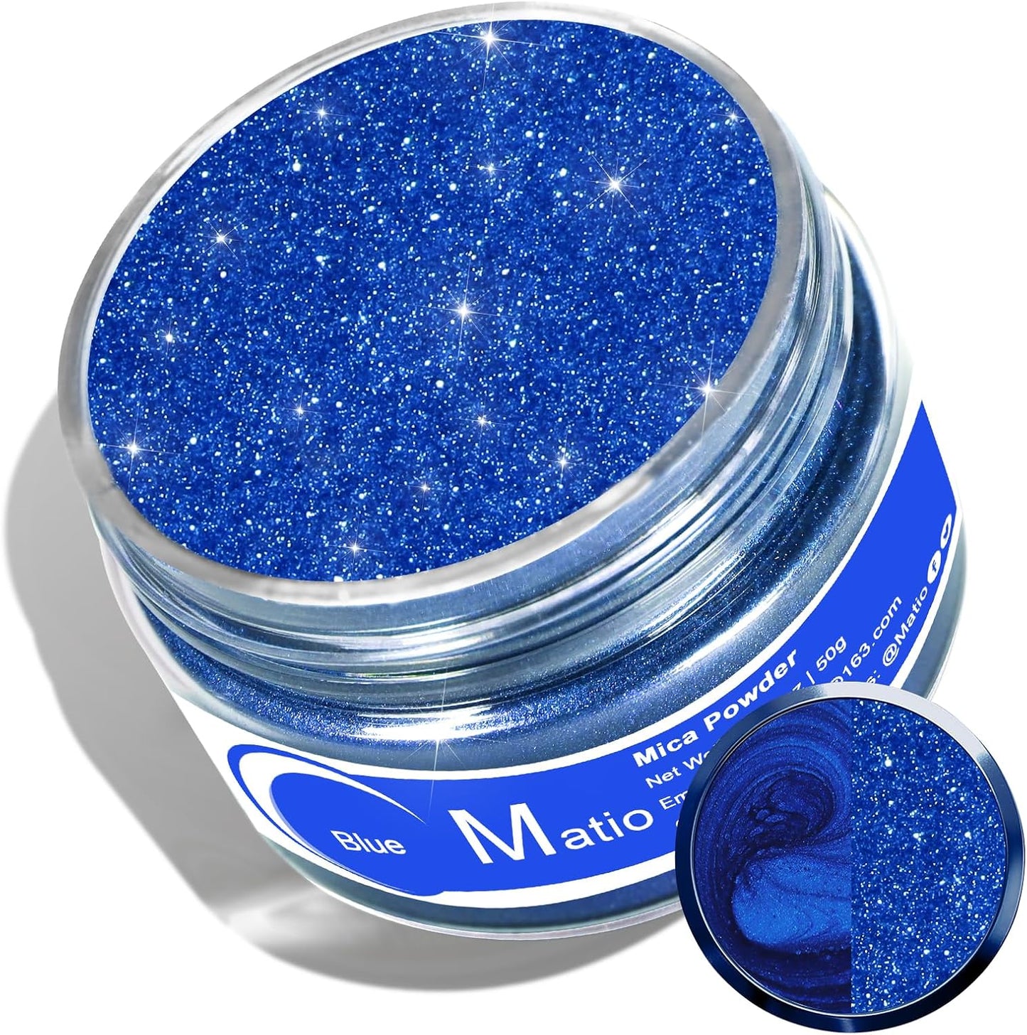 Matio Blue Mica Powder for Epoxy Resin, 1.8oz/ 50g Pearlescent Effect Mica Powder Natural Color Pigment for Soap Making, Bath Bomb, Candle Dye, Resin Craft, Paint, Nails Art, Jewelry, Slime Pigment