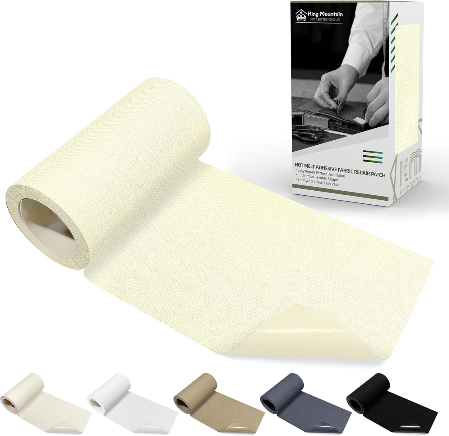 KING MOUNTAIN Canvas Iron on Patch,3"×60",Waterproof 100% Cotton Fabric Repair Patch,Used for Various Sofa,Tent,Clothes,Seats,Suitcases (Beige White)