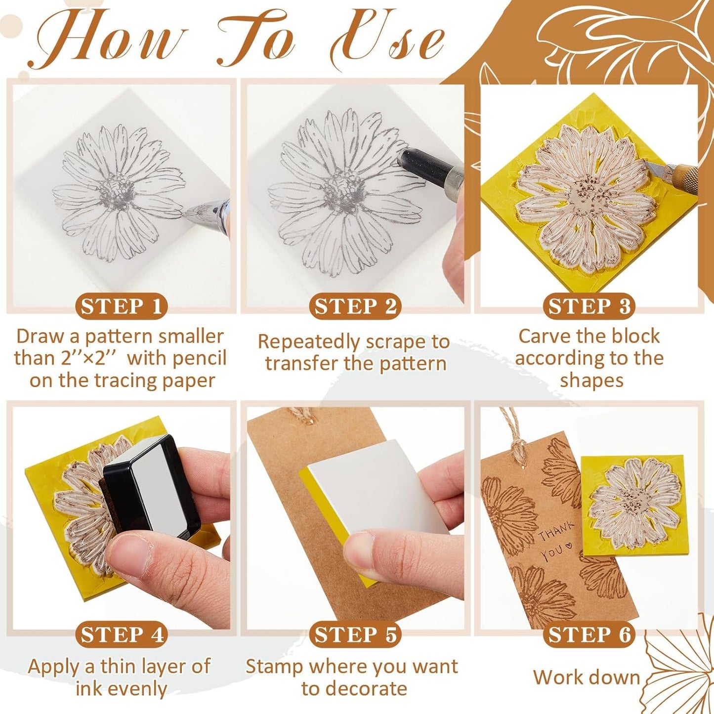 Frienda 24 Pcs 2" x 2" Rubber Carving Blocks Linoleum Blocks for Printmaking, Stamp Making, DIY Crafting, Scrapbook, Painting, Soft and Easy to Carve (White Yellow)