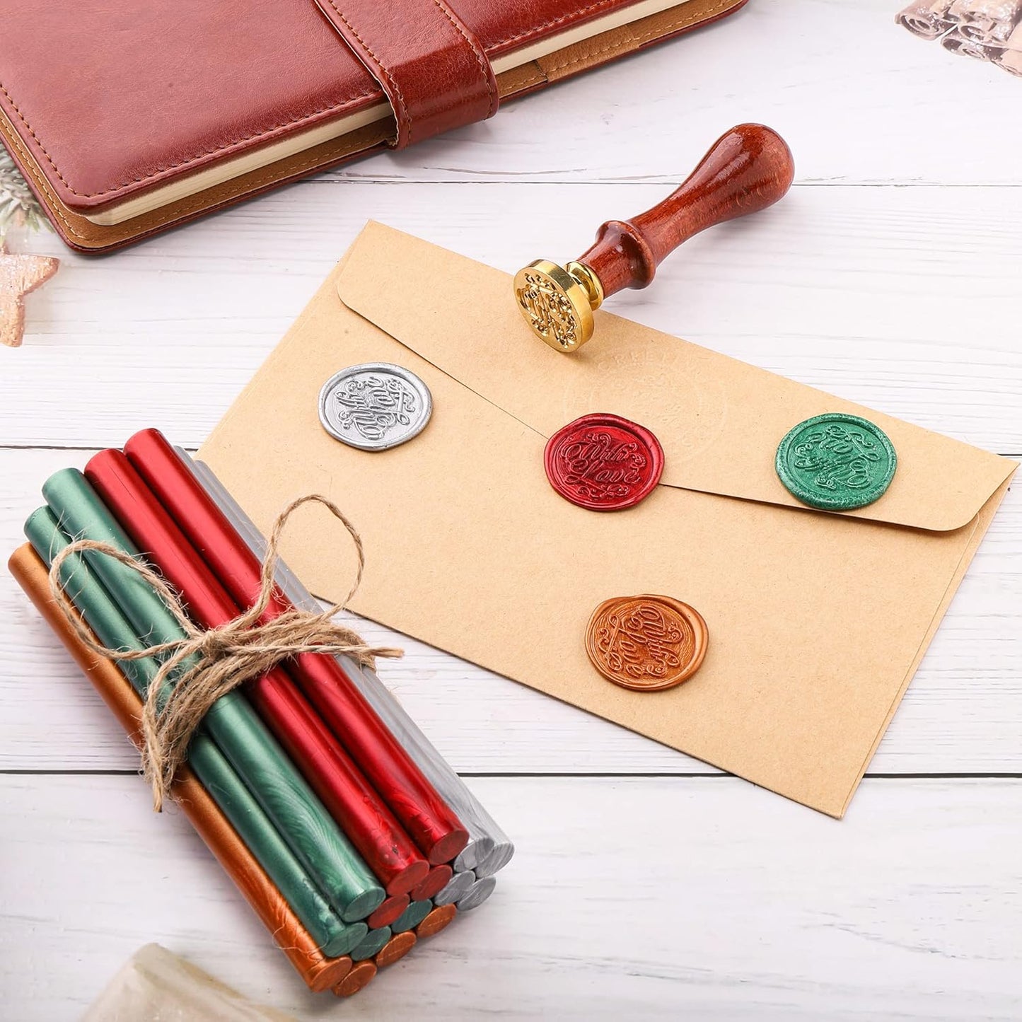 Yoption 16 Pack Christmas Glue Gun Sealing Wax Sticks for Wax Seal Stamp, Great for Wedding Invitations, Cards, Envelopes (Christmas Series Color)