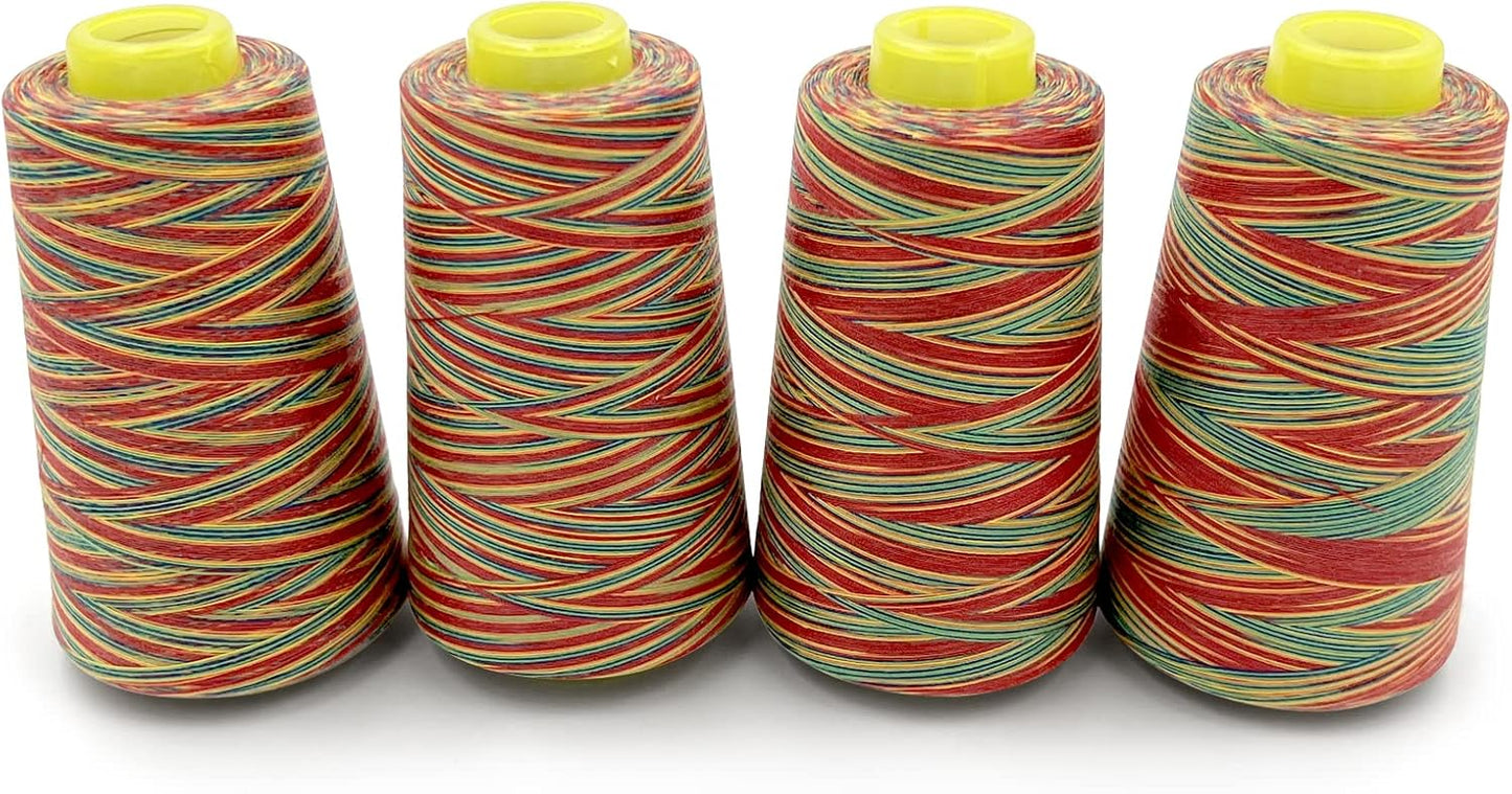 Tortoise 4 Cones of 3000 Yards Each Spool Thread for All Purpose, Serger, Overlock, Quilting, Sewing Machine - 40S/2 Rainbow-1