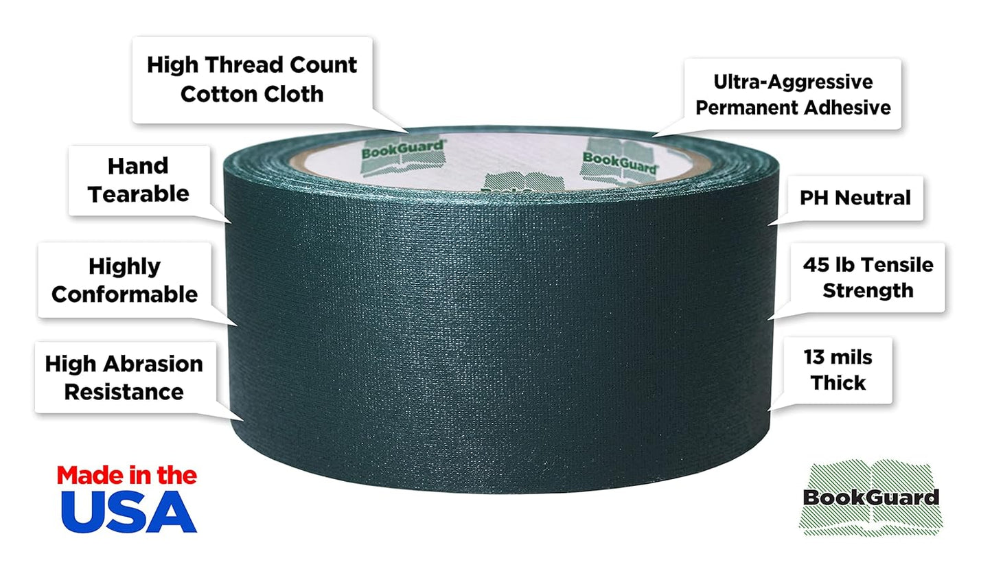 BookGuard 2 inch Premium Bookbinding Repair Cloth Tape, 15 Yard Roll, Forest Green