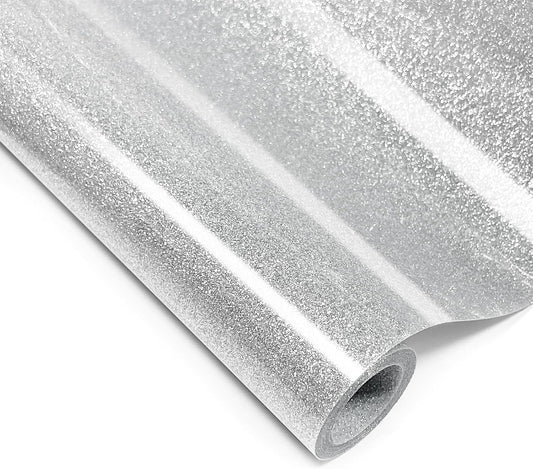 Silver Glitter HTV Heat Transfer Vinyl, 12" x 5ft lron on Vinyl, for T-Shirt Ironing, Vinyl HTV Easy to Cut and Weed, The Best Choice for DIY Creativity. (Silver, 12" x5ft)