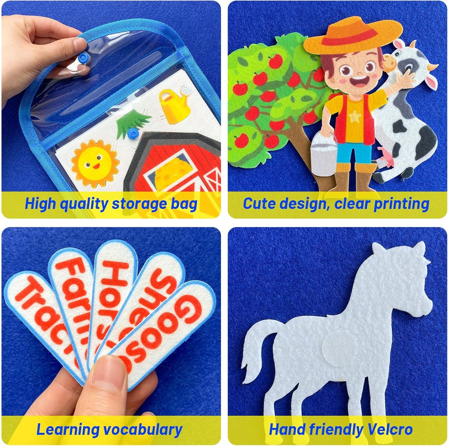 Felt Flannel Board Story Pieces for Toddlers Preschool, Kids Interactive Storytelling Teaching Play Kits with Words Felt Pieces (New Farm)