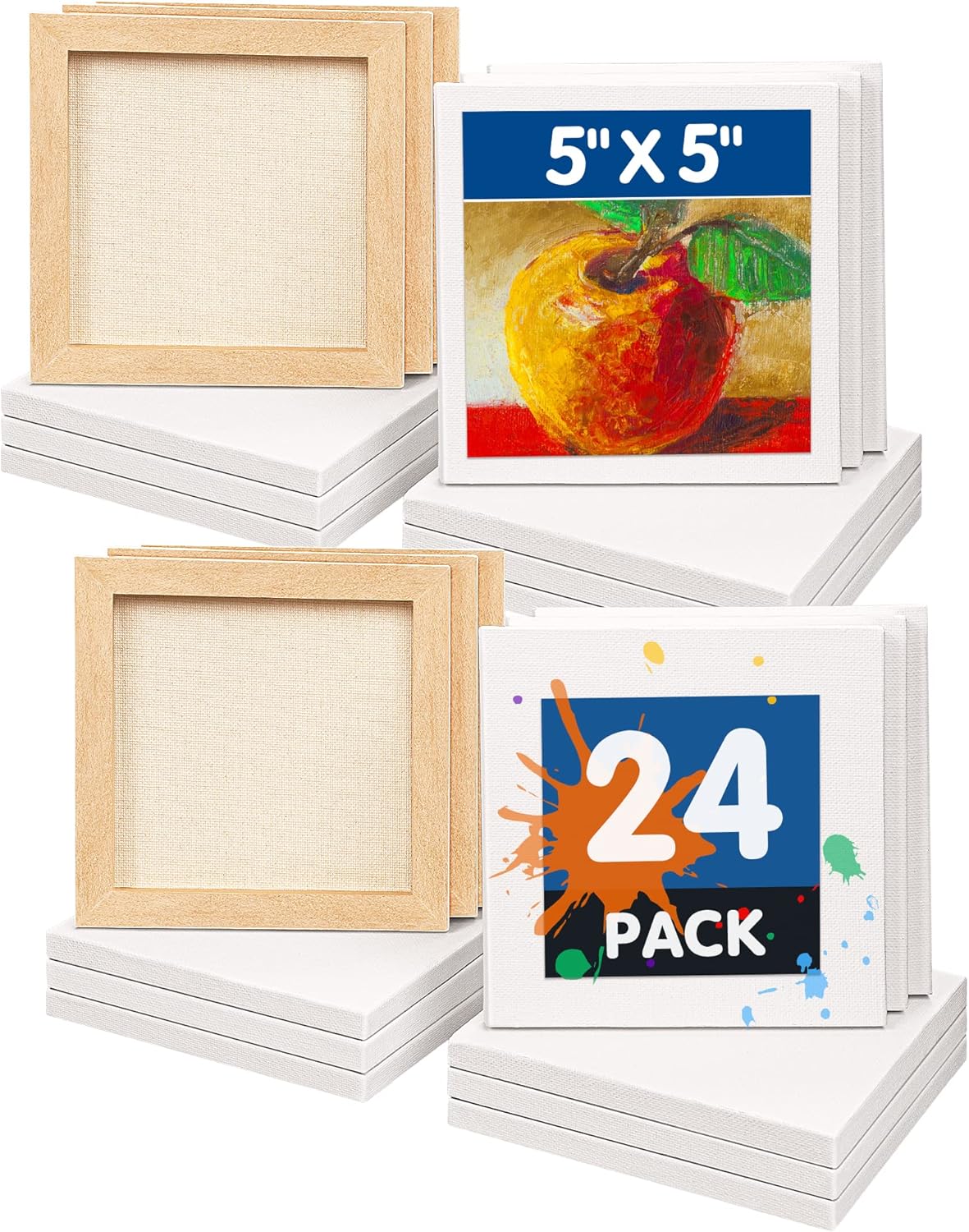 FIXSMITH Mini Stretched Canvas for Painting - 24 Pack 5 x 5 Inch, 2/5” Profile Small Square Canvases, 100% Cotton Little Blank Canvas, Home Decor Project,Art Supplies for Acrylic Oil Painting