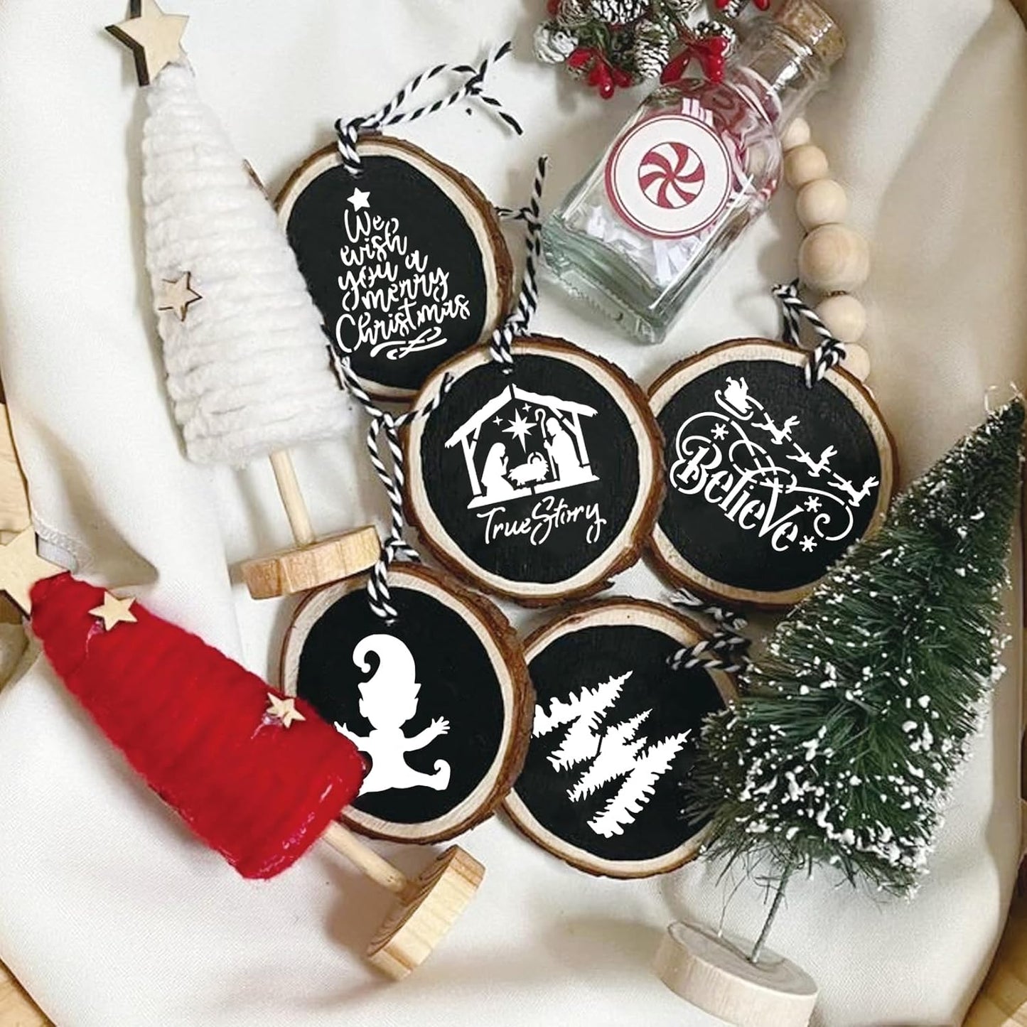 30pcs Small Christmas Stencils for Painting on Wood Reusable Drawing Merry Christmas Stencil 3 Inch Stencils for Ornament DIY Crafts Xmas Balls Home Décor(30 Christmass Round)