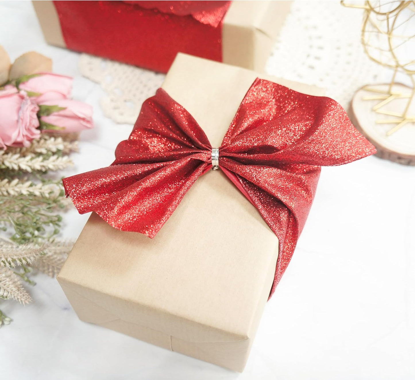 CT CRAFT LLC Glitter Wired Ribbon 6" x 10 Yards Red for Christmas Home Decor Bow Gift Wrapping DIY Crafts Wreath