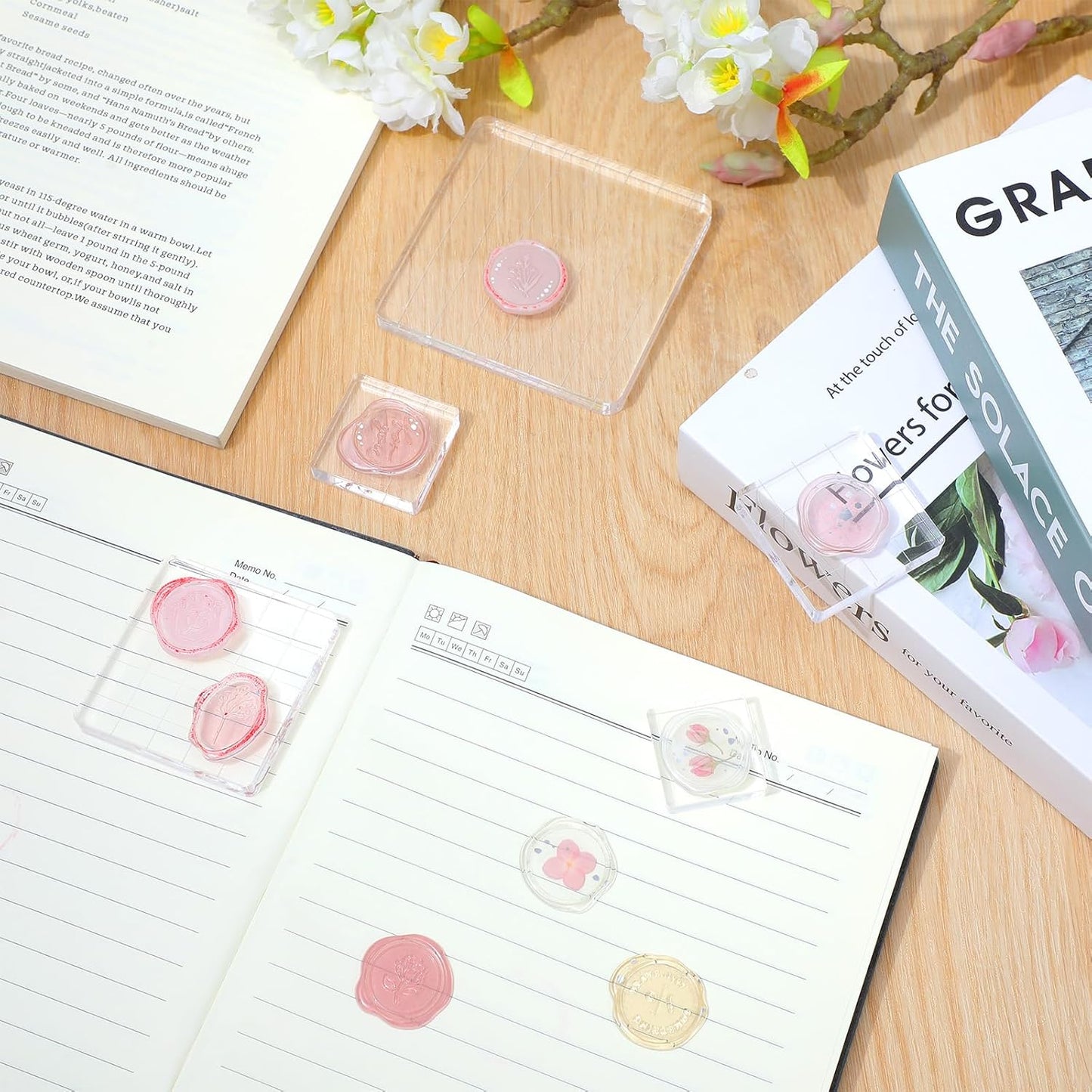 5pcs Acrylic Stamp Block, Acrylic Blocks for Stamping with Grid Lines, Assorted Sizes Stamp Block for DIY Crafts Scrapbooking Card Making Ornaments Stamping Projects