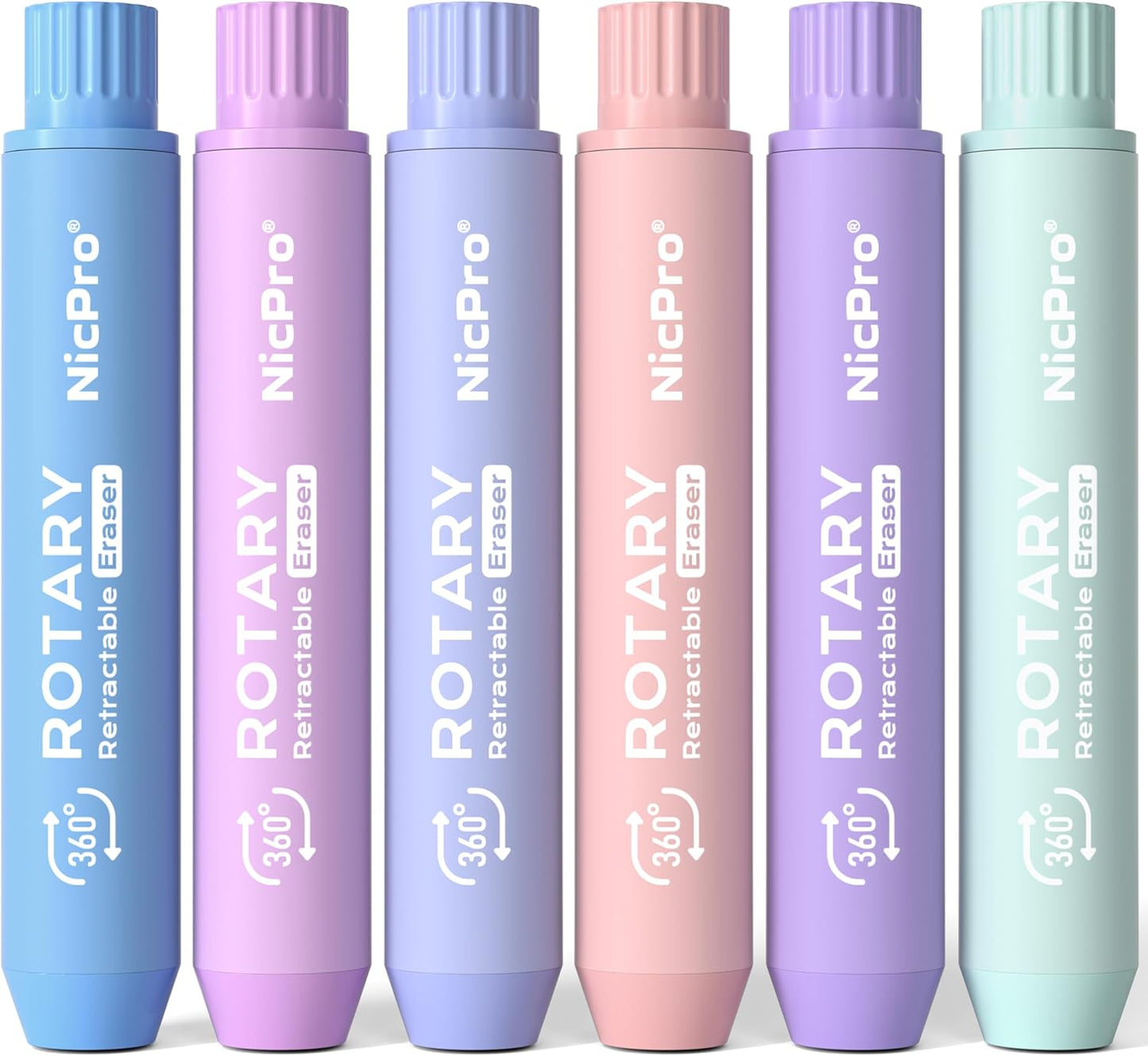 Nicpro 6 Pack Rotary Retractable Erasers Pen Style, Aesthetic Pastel Twist Erasers in Macaron Colors, Clean Erasing TPE Eraser for School Supplies, Office, Drawing & Journaling
