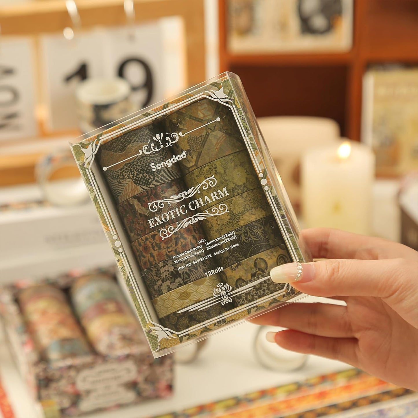 12 Rolls Kyoto Charm Washi Tape Set Japanese Arts Adhesive Tapes Geometric Garden Decorative Masking Tape Sets for Craft, Kids, Scrapbook, DIY, Gift Wrapping (Green Song)