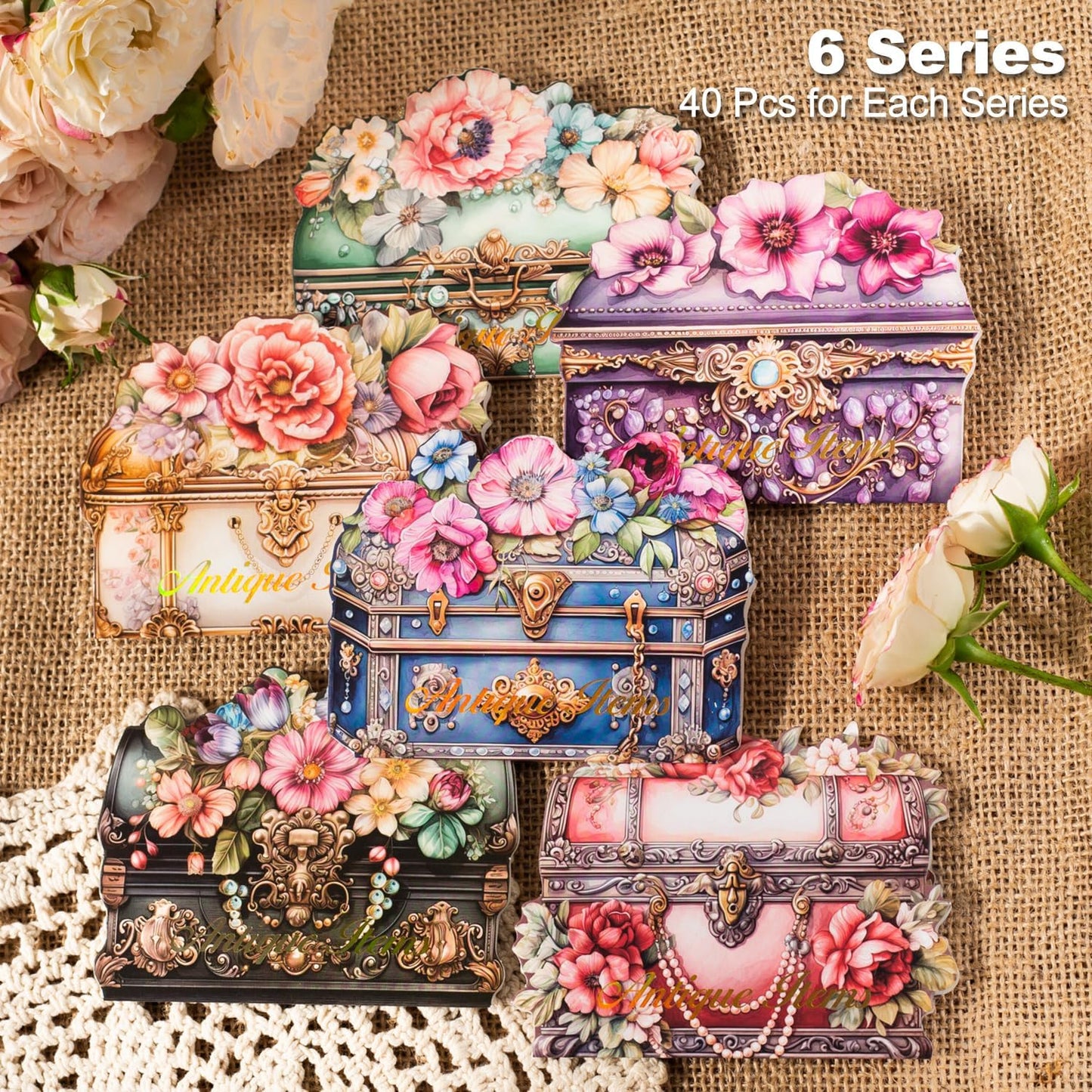 240Pcs PET Scrapbook Stickers Vintage Floral Designs for Scrapbooking DIY Crafts Waterproof Journaling Supplies Junk Journal Ephemera with Storage Organizer