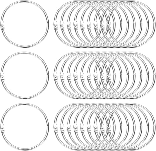 PATIKIL 2.2" x 2.4" Loose Leaf Binder Rings, 30 Pcs Metal Book Rings Nickel Keychain Ring for Paper Index Cards Flash Card Notebook Rings Office Home Book Binder, Silver Tone