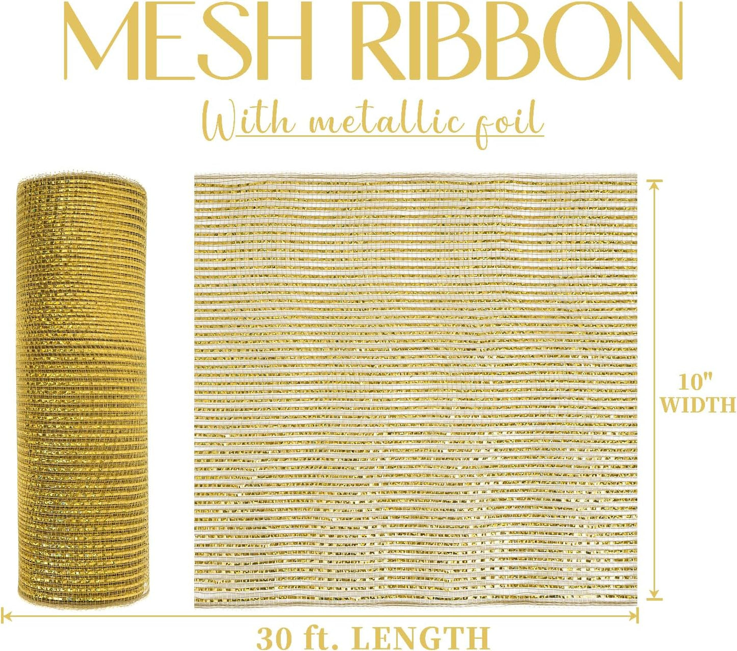 MEEDEE Gold Deco Mesh - 10 Inch Wide Antique Gold Foil Metallic Mesh Fabric for Christmas Tree, Wreaths, Garland, Gift Wrapping, Bows Making (30 Feet)