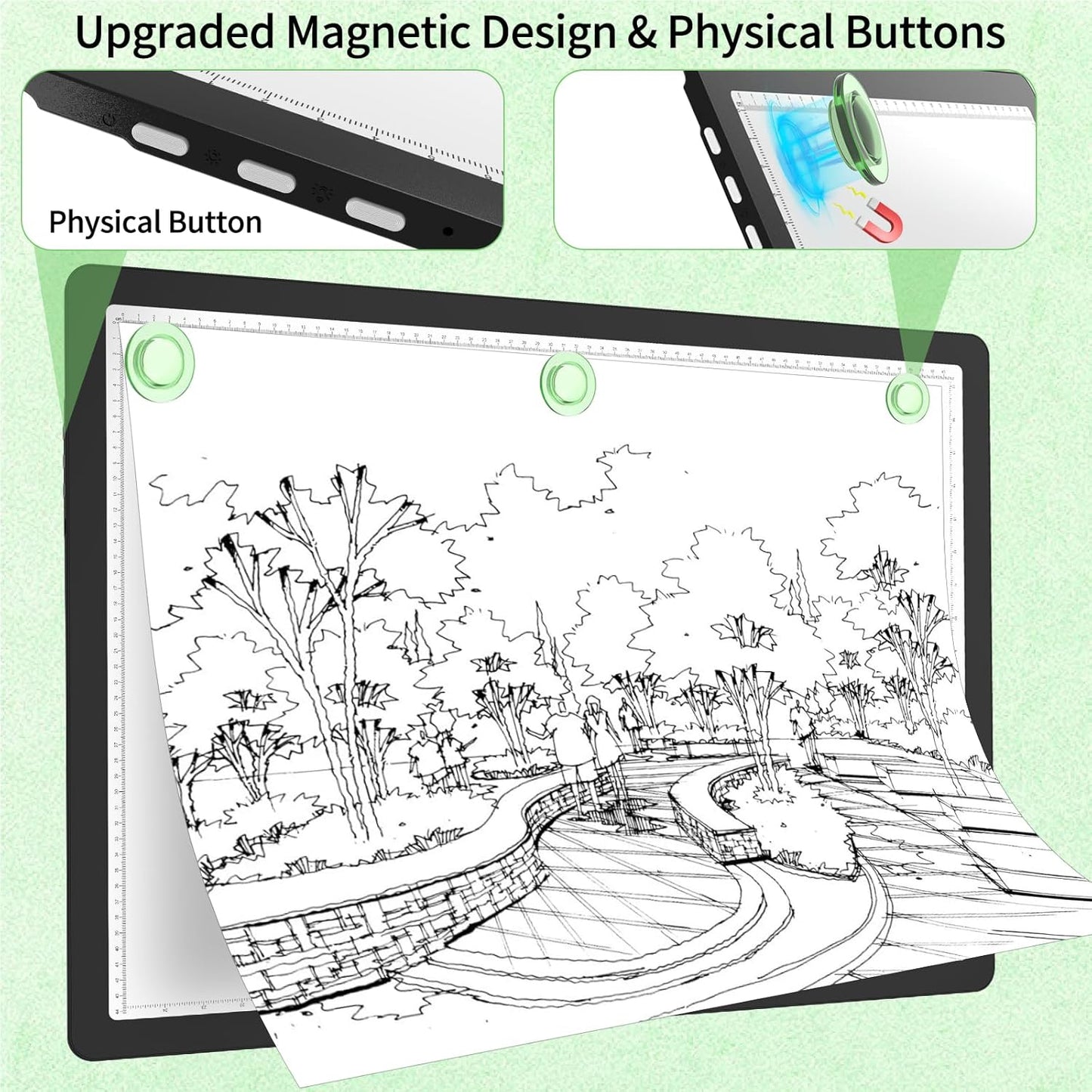 Phylosal Rechargeable A2 Light Pad for Diamond Painting 25.2''x18.4'', Magnetic Tracing Light Box for Drawing, Diamond Art Light Board with Side Button, Wireless LED Light Table for Sketching, Design