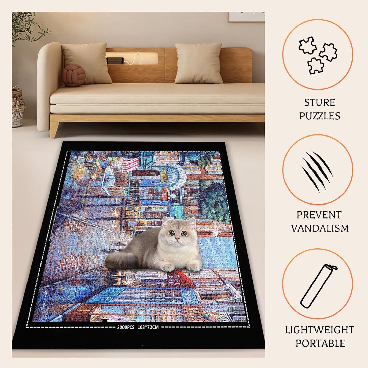 Jigsaw Puzzle Mat Roll Up - 1500 1000 500 Pieces Puzzel Matte, Black Roll-Up Puzzles Mats Felt Save Trays for Sorting Table Board Clear Sheets, Frame Keeper Storage Accessories for Adults
