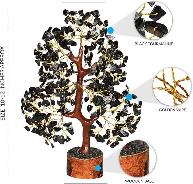 PYOR Black Tourmaline Stone, Crystal Tree, Black Tourmaline Crystals, Gem Trees, Positive Stones and Crystals, Office Desk Decor, Crystal Gifts