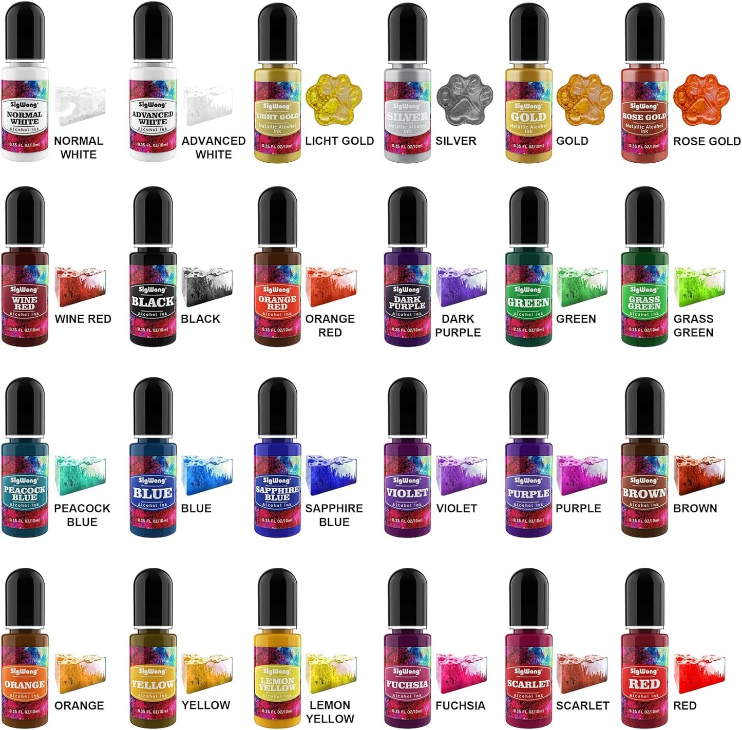 Alcohol Ink Set - 24 Bottles Vibrant Colors High Concentrated Alcohol-Based Ink, Concentrated Epoxy Resin Paint Colour Dye Great for Resin Petri Dish, Coaster, Painting, Tumbler Cup Making(10ml Each)