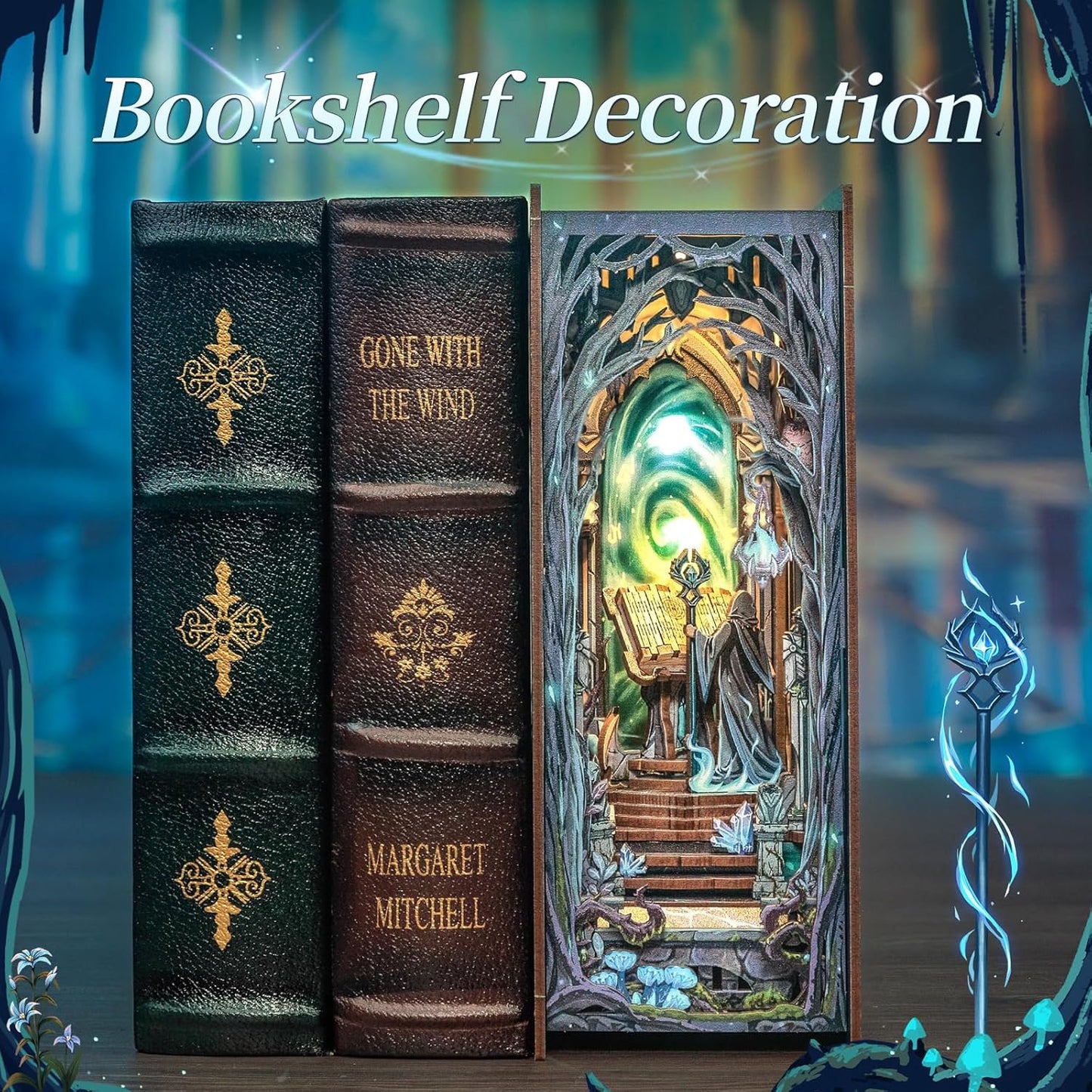 Fsolis Book Nook Kit, DIY Miniature Room House Kit 3D Wooden Puzzle Craft Kit for Adults Decorative Bookend Bookshelf Bookcase Nook Decor Gifts for Women Teens and Book Lovers (The Gate of Wonderland)