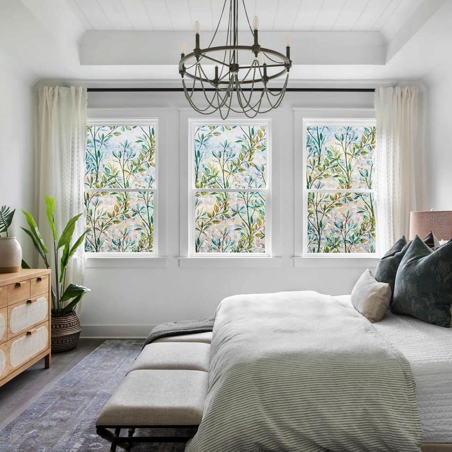 Finnez Window Privacy Film 3D Static Cling Window Film, No Glue Heat Control & 96% UV Blocking for Home Office, Decorative Frosted Glass Cover 29.5 Inch x 13.1 Feet