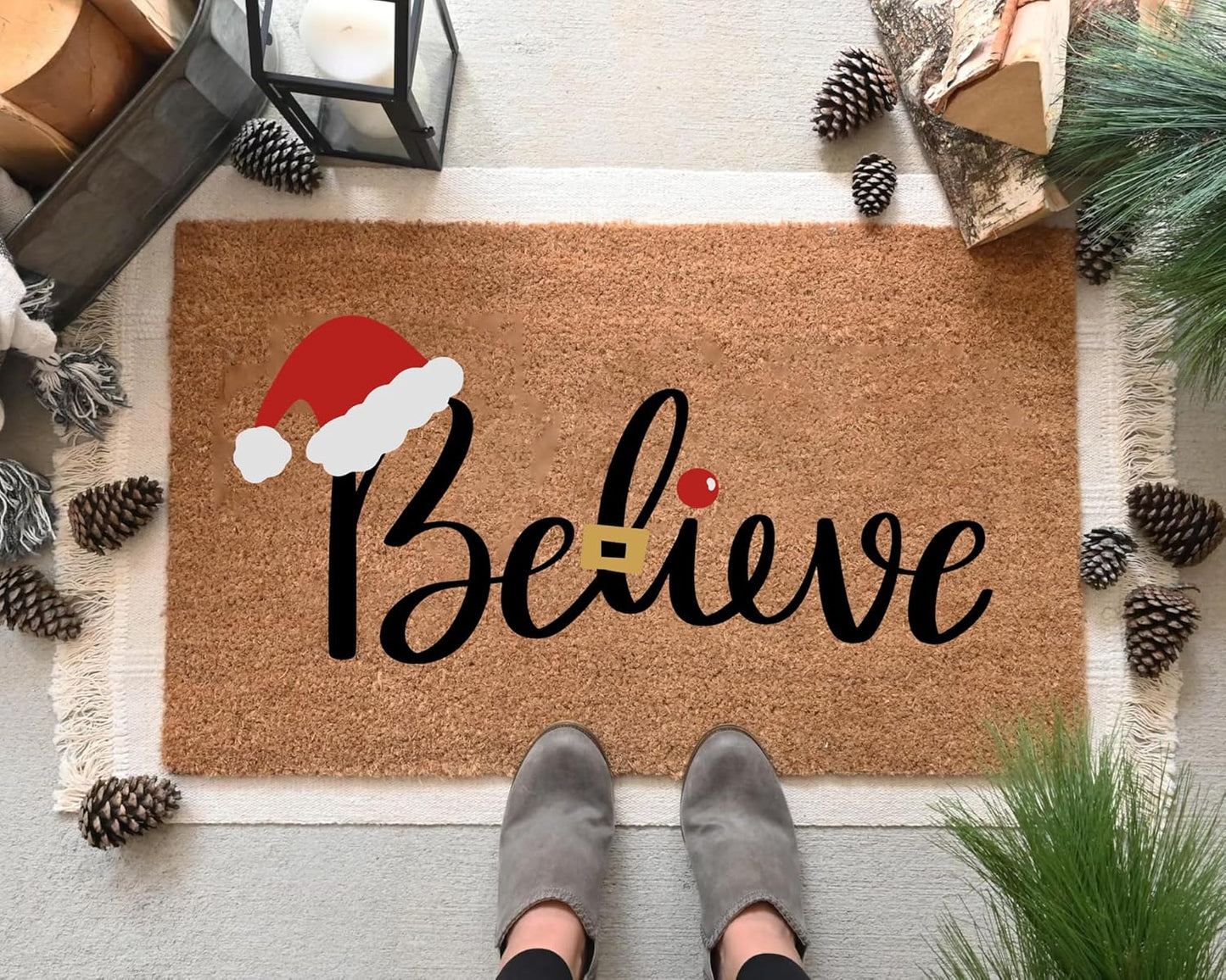 Merry Christmas Stencils for Crafts Reusable Christmas Stencils for Door Mats Believe Holiday Stencil for Painting on Wood Fabrics Porch Hanger Decor