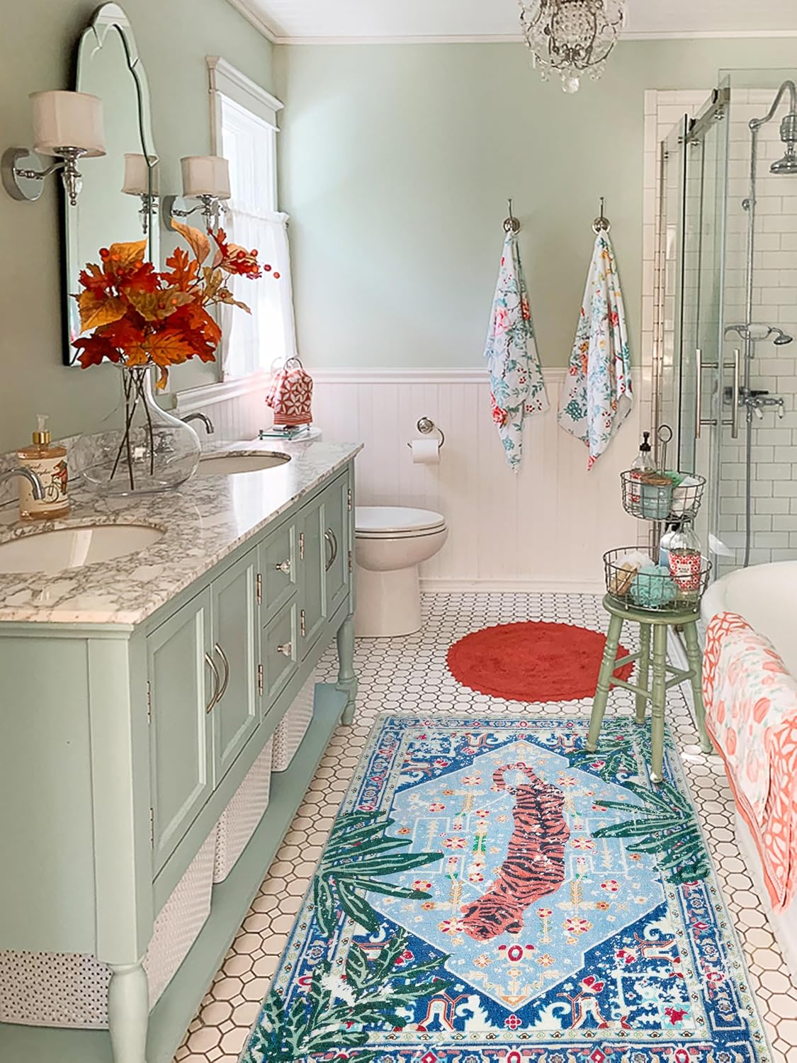 Tropical Jungle Rugs, 2x3 Faux Wool Botanical Boho Throw Rugs for Bathroom Kitchen Small Indoor Entryway Rug Modern Vintage Distressed Hippie Indian Accent Floor Mat Non-Slip Washable