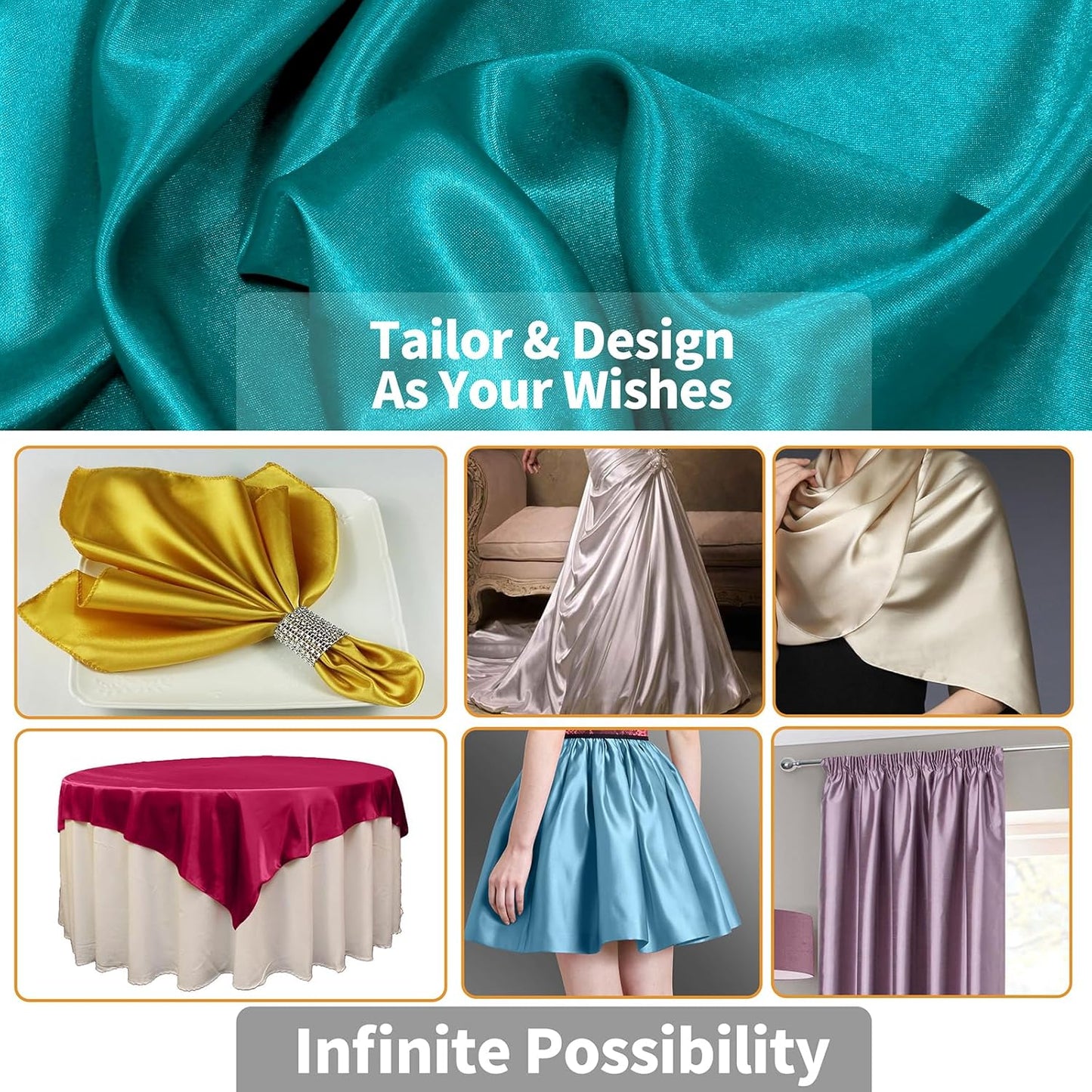 RUDONG M Teal Satin Fabric by The Yard, 1 Yard x 60 Inch Wide Silky Charmeuse Satin Fabric, Soft Satin Fabric for Wedding Decorations, Bridal Dress, Sewing, Accessories, DIY Crafts