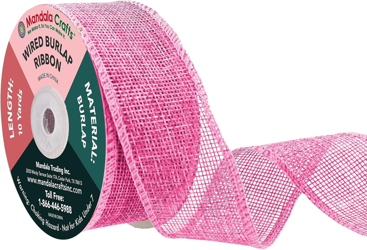 Mandala Crafts Pink Burlap Wired Ribbon 1.5 Inches Wide Jute Ribbons for Crafts - 10 Yds Roll Rustic Burlap Wrap Trim Ribbons for Wreaths Bows Party Decoration