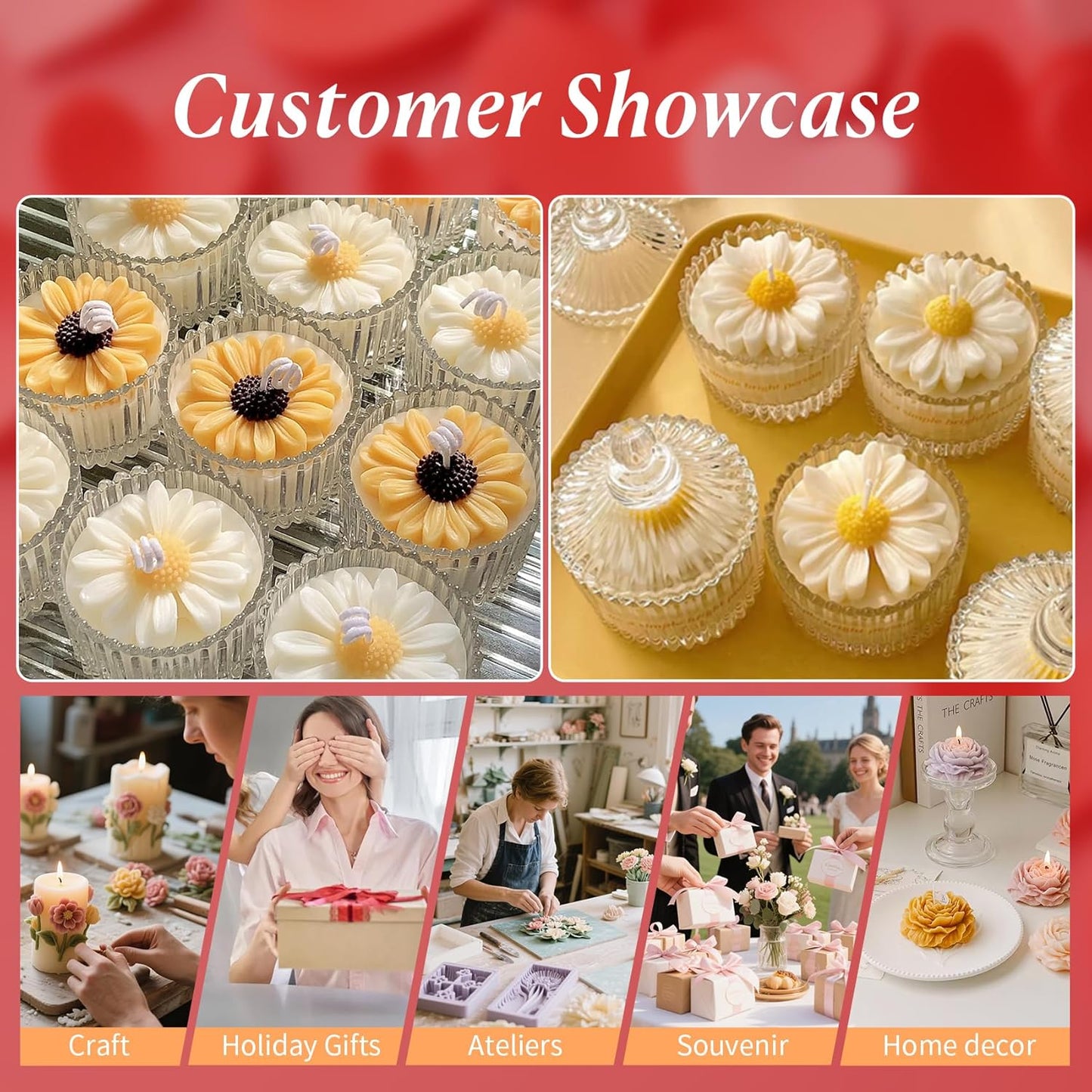 2Pcs Flower Daisy Valentine Silicone Candle Making molds Silicone Flower Shapes Candle Wax Mold for Candles Making florally moldes de silicona para velas molde para velas de silicona