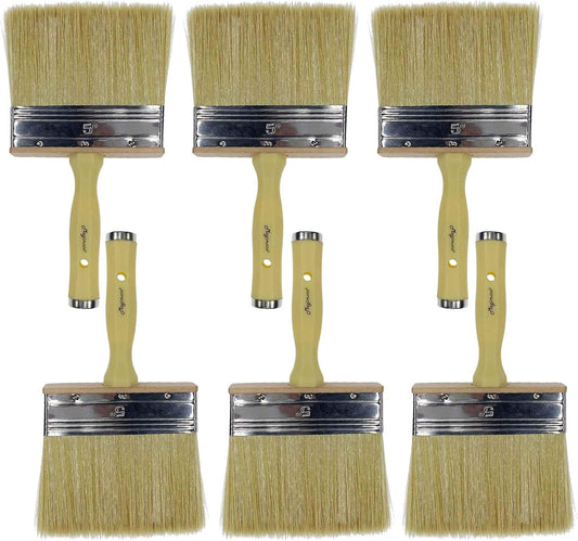 Paint Brush 5 inch, Shed and Fence Stain Block Brush with Screwed Handle for Decks, Walls and Heavy-Duty Painting Projects, Poly/Bristle Blended(6-Pieces)